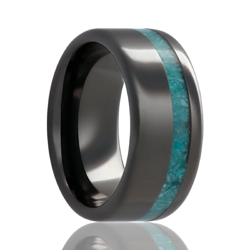 Personalized engraved rings for women-Turquoise Inlaid Ceramic Wedding Band