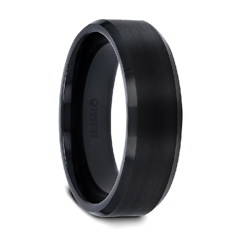 Chic stacking rings for women-Classic Brushed Matte Black Tungsten Men's Wedding Band