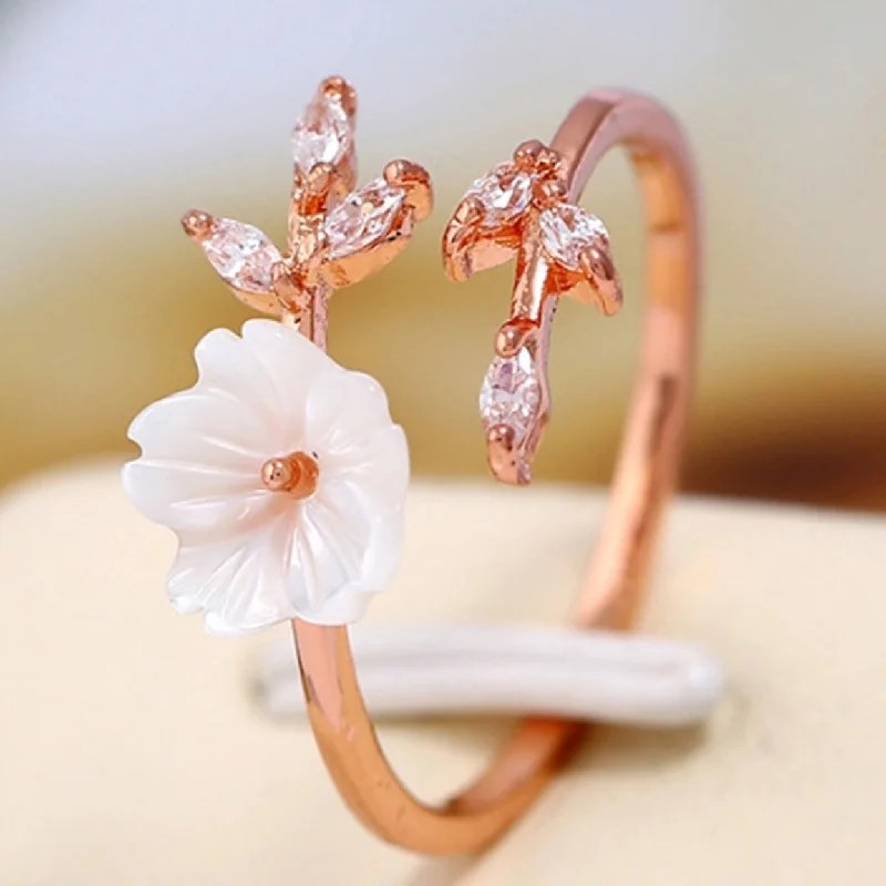 Women’s engagement rings with lab-grown diamonds-Finger Ring Tree Branch Flower Rhinestones Jewelry Lightweight Bright Luster Ring For Engagement - no