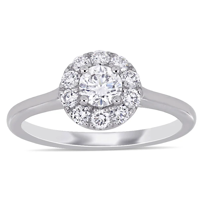 Engagement rings with colored diamonds-Created Forever by Miadora 3/4ct TDW Lab Grown Diamond Halo Engagement Ring in 14k White Gold