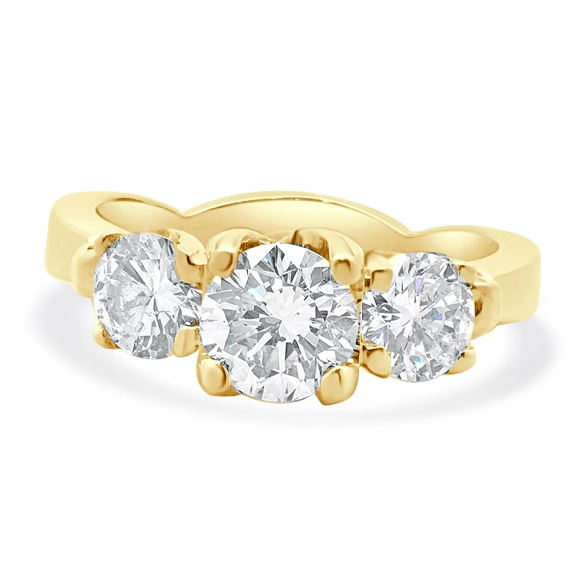 Unique vintage-style engagement rings-18 Karat Yellow & White Gold Three Diamond Engagement Ring