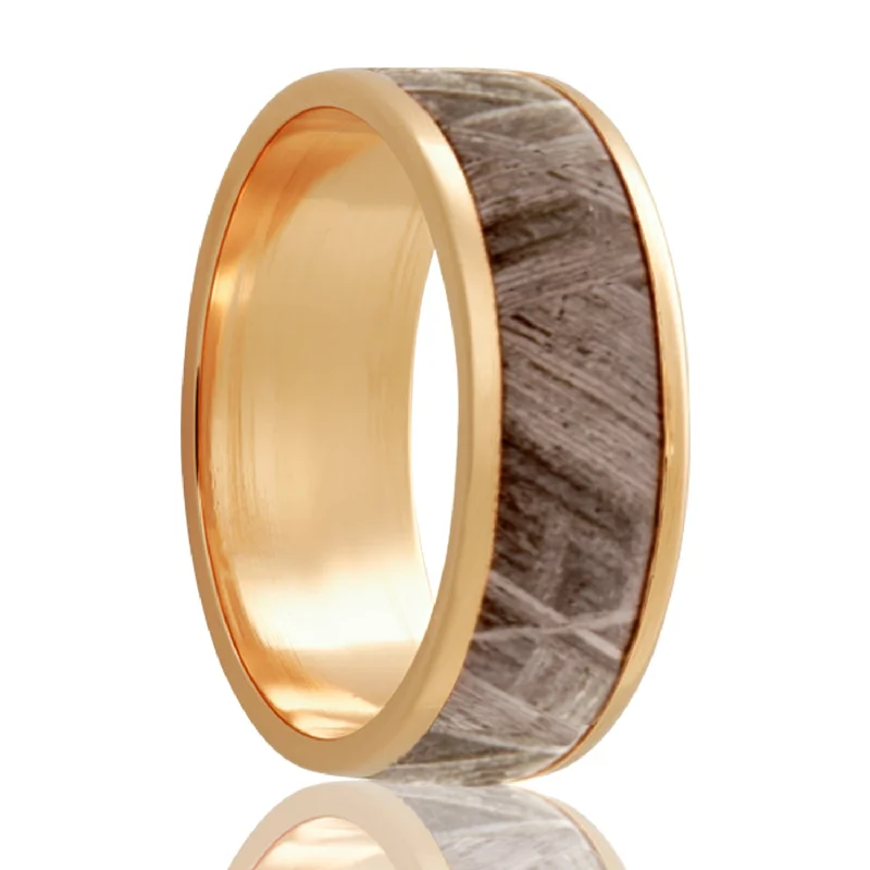 Designer rings for women-Meteorite Inlay 14k Yellow Gold Wedding Band