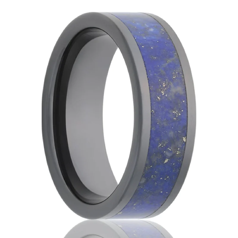 Adjustable rings for women-Lapis Lazuli Inlay Ceramic Wedding Band