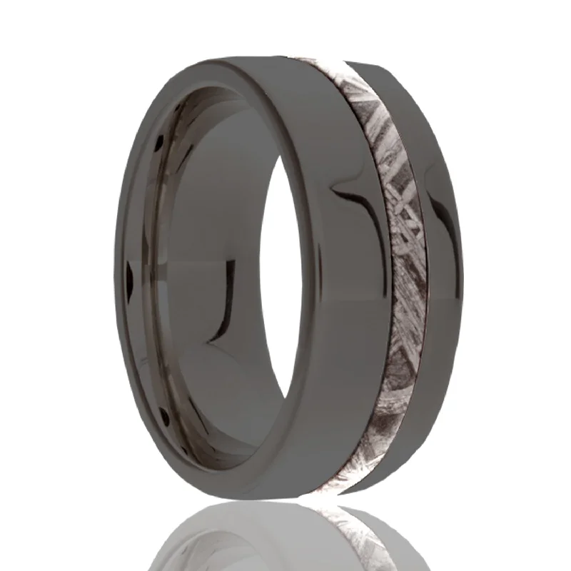 Women’s rings with intricate designs-Asymmetrical Meteorite Inlay Zirconium Wedding Band