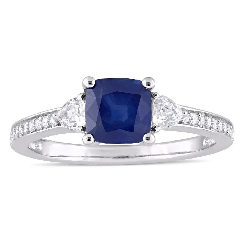 Stunning emerald-cut engagement rings-Miadora Signature Collection 14k White Gold Blue Sapphire White Sapphire and 1/10ct TDW Diamond Engagement Ring