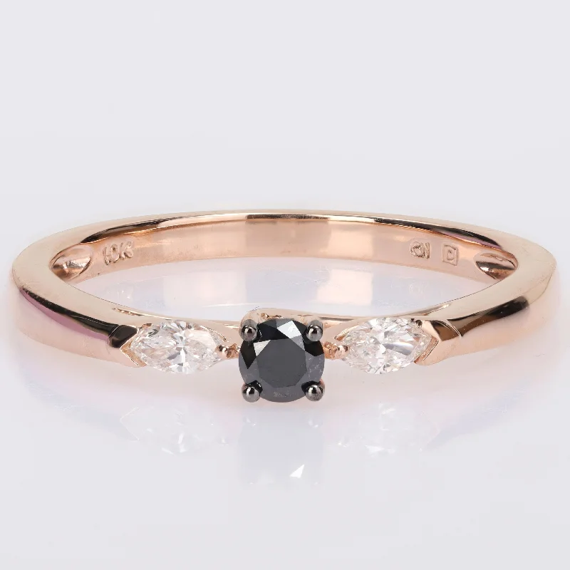 Diamond engagement rings with halo-Miadora 10k Rose Gold 1/4ct TDW Black and White Diamond 3-Stone Engagement Ring