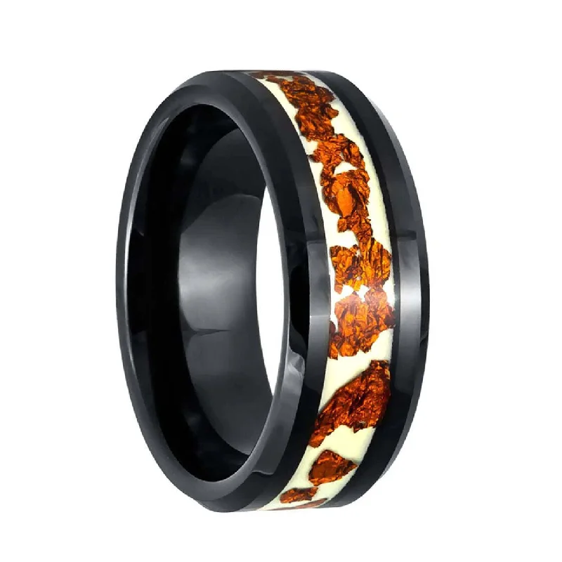 Affordable diamond rings for everyday wear-Glow-in-the-Dark Copper Inlay Black Tungsten Men's Wedding Band