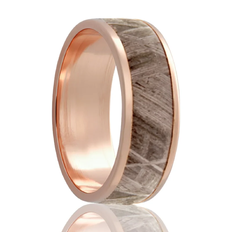 Women’s rings with oval gemstones-Meteorite Inlay 14k Rose Gold Wedding Band