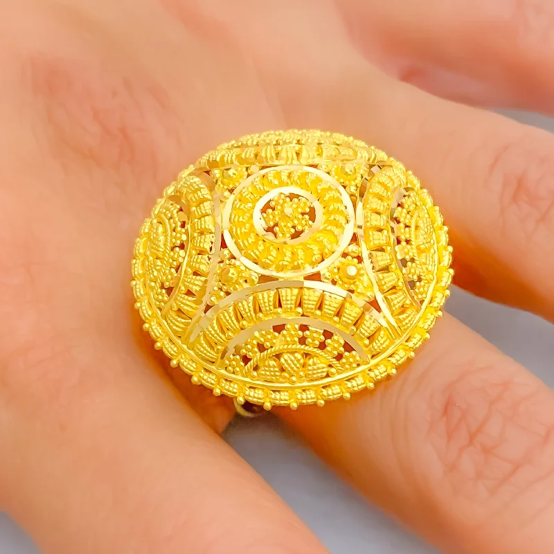 Stylish rings with pave diamonds for women-Traditional Festive 22k Gold Statement Ring