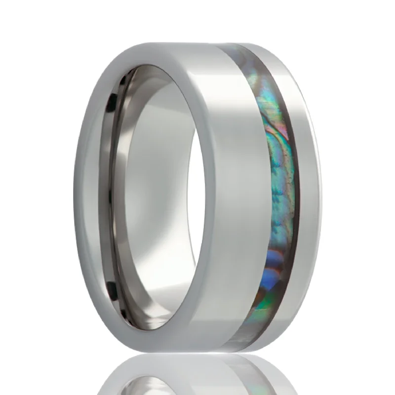 Chic gold rings for women-Asymmetrical Abalone Inlay Tungsten Wedding Band