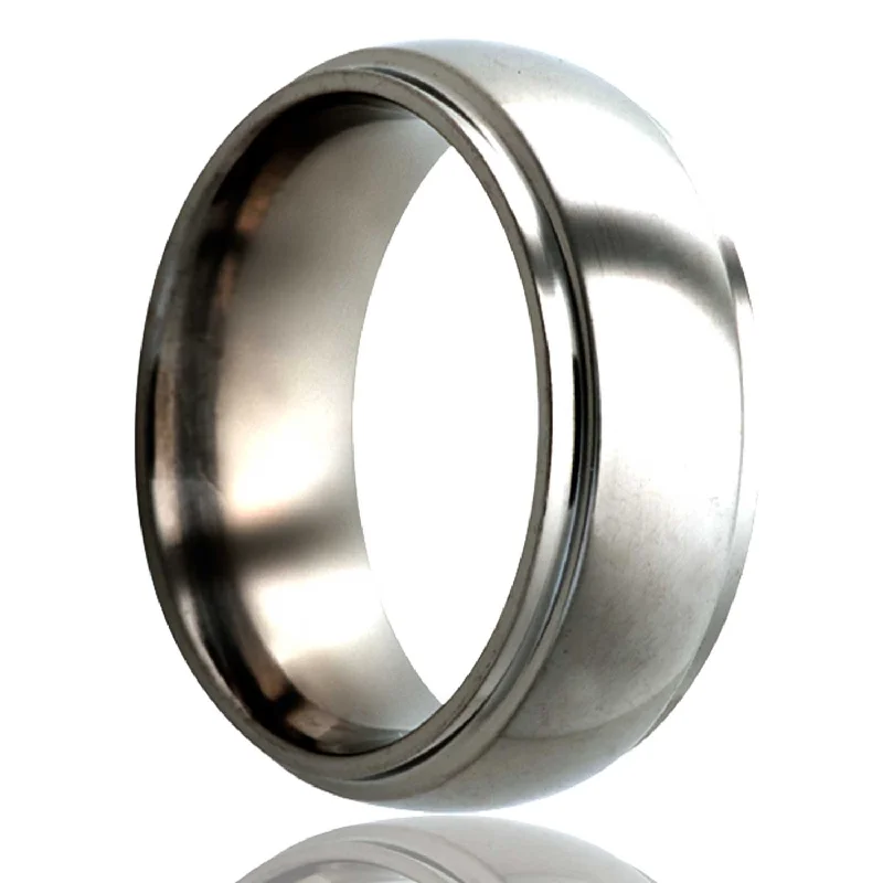 Women’s rings with oval diamonds-Domed Titanium Wedding Band with Stepped Edges